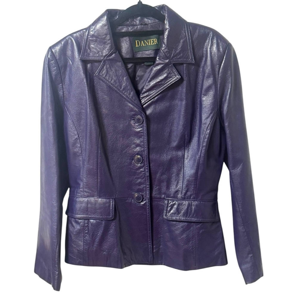 Danier Purple Leather Button-Front Jacket